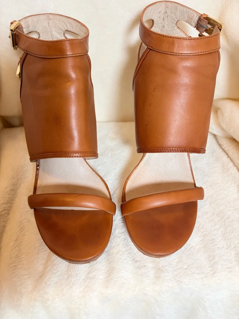 Michael Kors ASTA Cognac Leather High Heel Sandals - Picture 2 of 7